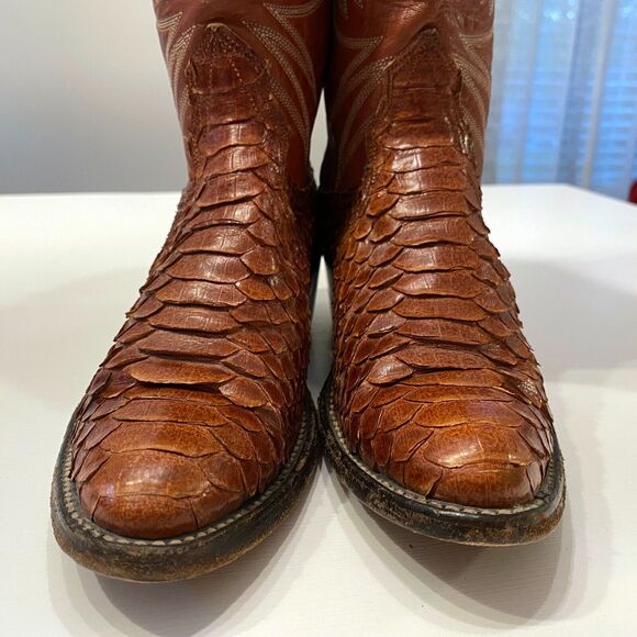 Nocona Men's Special Python Snakeskin Brown Leather Cowboy Boots US Size 5 C - Picture 5 of 10